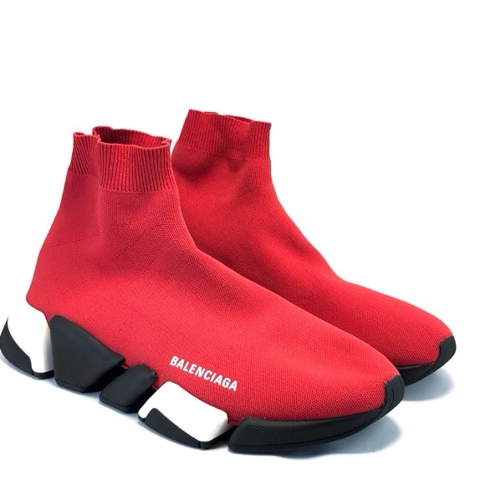 Balenciaga Red and Black Speed 2.0 Trainer Sneakers